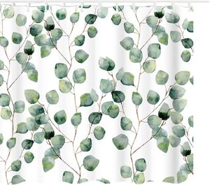 Duschvorhang 180x180 Anti-Schimmel und Wasserabweisend Shower Curtain mit 12 Duschvorhangringen 3D Digitaldruck Grüne Pflanze mit lebendigen Farben