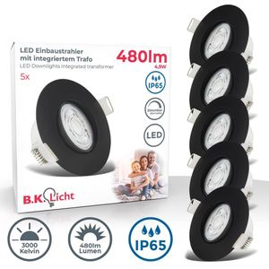 5x Bad Einbauspots Strahler Einbauleuchten dimmbar Spots schwarz IP65 Deckenspot