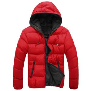 Männer Winter Baumwolljacke Mit Kapuze Puffermantel Warm Outwear Mantel Reißverschlusstaschen,Farbe: rot,Größe:M