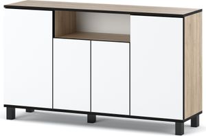 Skandinavische Kommode Sideboard Holz 140x80x35 für Wohnzimmer, Flur oder als Kommode Schlafzimmer - Minimalistisches Design - Sonoma Eiche Weiß Matt