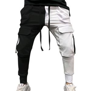 Herren Spleißen Farbe Lange Hosen Lässige Jogginghose Sporthose Mit Kordelzug,Farbe: Schwarz-Weiss,Größe:M