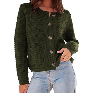 Damen Strickjacken Langarm Cardigans Retro Outwear Lose Einfarbig Gestrickte  Pullover  dunkelgrün,Größe:XL