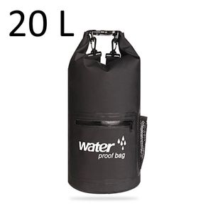 Drybag 20L in Schwarz, wasserdichter Seesack, Rollbeutel mit zusätzlicher Netztasche, Reissverschlusstasche und 2 Tragegurten zur Verwendung als Rucksack
