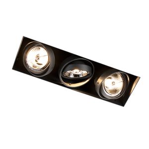 QAZQA - Modern Einbaustrahler schwarz drehbar und kippbar trimmlos 3-Licht - Oneon 3 I Wohnzimmer I Schlafzimmer - Stahl Rechteckig - LED geeignet GU10
