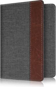 Fintie Reisepass Impfpass Schutzhülle - Premium Kunstleder Reisepasshülle Travel Organizer mit RFID-Blockier für Kreditkarten, Ausweis, Reisedokumente Damen Herren, Denim Dunkelgrau