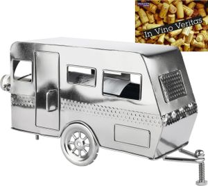 BRUBAKER Weinflaschenhalter Wohnwagen - Metall Flaschenhalter Camping - Wein Geschenk für Camper - Flaschenständer Dekoration mit Grußkarte