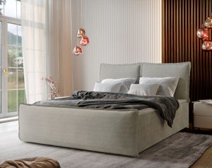 Masseno Boxspringbett MONTA 180x200 cm Komplett-Set mit Bonell Matratze und Topper, Polsterbett mit Bettkästen -Creme, LINCOLN 03