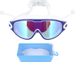 Schwimmbrille Weitansicht wasserdichtes Anti -Nebel Schwimmen Schillernde Brille mit Ohrstöpsel zum Tauchen von Wasser Sport blau