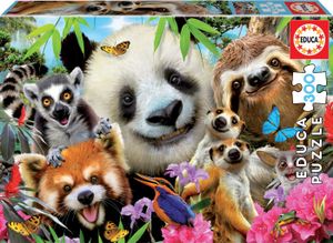 Educa 18610, Tierfreunde Selfie, 300 Teile Puzzle für Erwachsene und Kinder ab 8 Jahren, Panda, Erdmännchen, Fuchs, Faultier