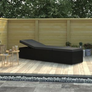 Möbel Sonnenliege mit Auflage Poly Rattan Schwarz - Gartenliegen 46221