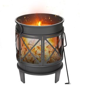 Yakimz Feuerschale mit Schürhaken Feuerkorb Terrassenfeuer Ø 45 cm Metall Feuerkorb