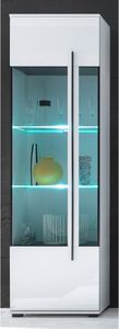 Moderne Stand-Vitrine COLORADO-61 in weiß Hochglanz inkl. LED mit Glaseinsatz aus Grauglas BxHxT: 60x200x37cm