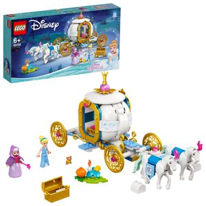 LEGO 43192 Disney Princess Cinderellas Königliche Kutsche, Pferdespielzeug mit 2 Mini-Puppen und 2 Pferde-Figuren für Jungen und Mädchen ab 6 Jahren