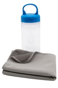 Kühlendes Sporthandtuch / Fitness Handtuch, 30x90 cm, grau mit Aufbewahrungsdose