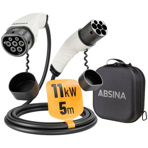 ABSINA Typ 2 Ladekabel 11kW & 16A für Hybrid & Elektroauto - 5m Ladekabel 3 phasig für Model 3, e-Up, ID.3, Zoe, EQ fortwo, ID.4 uvm