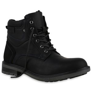 VAN HILL Herren Warm Gefütterte Worker Boots Stiefel Bequeme Schnür-Schuhe 840518, Farbe: Schwarz, Größe: 42