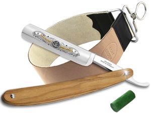 Rasiermesser-Set Solinger Rasiermesser Profi Qualität für eine sanfte Rasur - Premium Rasiermesser  Germany Olivenholz mit Streichriemen und Paste zur optmalen Nassrasur