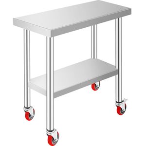 VEVOR 762 x 305 mm Edelstahltisch Arbeitstisch Küchentisch mit Rollen