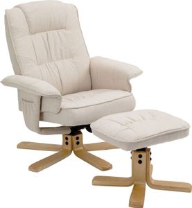 Relaxsessel CHARLY mit Hocker drehbar neigungsverstellbar beige  [Max. Belastbarkeit 100 kg] für Wohnzimmer, TV-Sessel Fernsehsessel mit Liegefunktion Polstersessel und Hocker