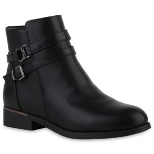 VAN HILL Damen Biker Boots Stiefeletten Übergrößen Schnallen Nieten Schuhe 840817, Farbe: Schwarz, Größe: 43