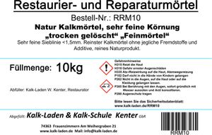 Restaurierungs- und Reparaturmörtel, naturreiner Kalkmörtel, 10 kg im Eimer