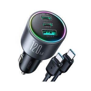 Adaptér do zapalovače Joyroom JR-CCN07 Nabíječka do auta 120 W 2xUSB-C USB-A + USB-C kabel 100 W - tmavě šedá