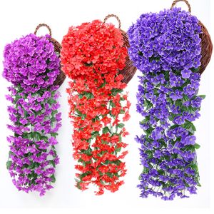sada 9 umělých břečťanových lián Závěsné rostliny Umělé listové liány Fialové květiny Deco, 3xFialová+ 3xČervená+ 3xTmavě fialová