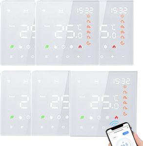 6X Smart Tuya WiFi-Thermostat, Sprachsteuerung, fuer 3A Warmwasserbereitung, Digital LCD Programmierbares Raumthermostat Thermostat Wandthermostat Unterputz Fu?bodenheizung, kompatibel mit Amazon Google Home, Weiss