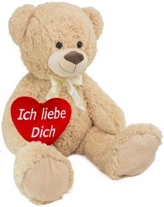 BRUBAKER XXL Teddybär 100 cm groß Beige mit einem Ich liebe Dich Herz Stofftier Plüschtier Kuscheltier