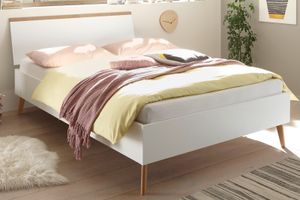 Bett "Helge" in weiß und Eiche Riviera Einzelbett skandinavisch Liegefläche 140 x 200 cm