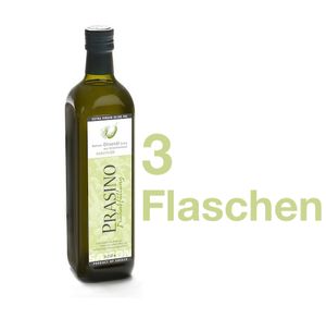 3 x PRASINO Olivenöl extra nativ, Frühabfüllung / Frühöl, ungefiltert, je 750 ml, aus Griechenland