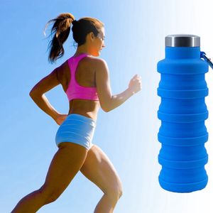 Blau 500ml Faltbare Wasserflasche Wiederverwendbar Tragbare Auslaufsicher Trinkflaschen Für Reisen, Camping, Wandern, Radfahren, Yoga, Sport im Freien