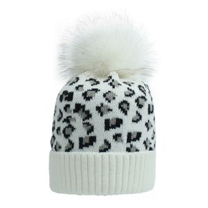 Herbst Winter Frauen Leopard gestrickte elastische Mütze Wollgarn Hut Pferdeschwanz Kappe