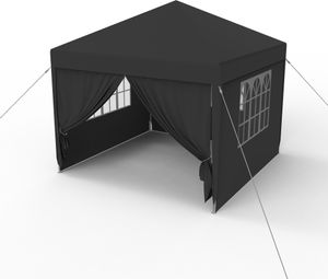 Sessamen-LP Pavillon Wasserdicht - Partyzelt Gartenpavillon mit 8 Seitenwänden Camping Festpavillon für Garten, Party, Hochzeit (3 x 3m mit 4 Seitenwände, Dunkelgrau)