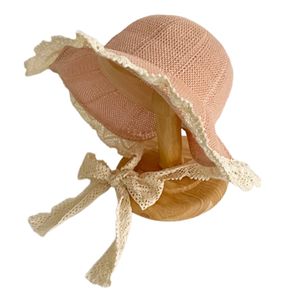 Sommer Baby Sonnenhut Strandhut, Spitze Stroh Hut Kinder Sonnenschutz Hut für 3-6 Jahre, 50-52cm Rosa