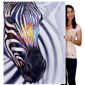 Ölgemälde Zebrakopf, 100% handgemaltes Wandbild Gemälde XL, 120x90cm