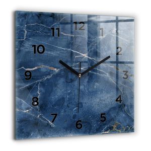 Wallfluent Große Wanduhr – Stilles Quarzuhrwerk - Uhr Dekoration Wohnzimmer Schlafzimmer Küche - Zifferblatt - schwarze Zeiger - 60 cm - Textur von blauem Marmor