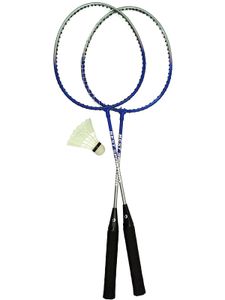 Best Sporting Badminton-Spiel Garnitur 2 Schläger + 1 Badmintonball, blau/silber oder rot/silber