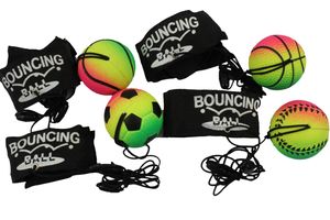 4er Set Neon-Springball/Returnball/Flummi, Armband & Schnur, Safety Clip, Fußball/Tennisball/Basketball/Baseball Ø4,7cm