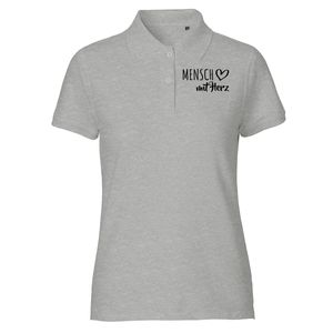Huuraa Damen Polo Shirt Mensch mit Herz Bio Baumwolle Fairtrade Oberteil Größe XS Sport Grey mit Motiv für die tollsten Menschen