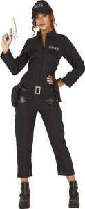 Polizistin Damen Uniform Kostüm Fasching, Größe: 36 - 38 (S) Farbe: Schwarz