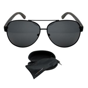 Luxxada Pilotenbrille Gläser Polarisiert Schwarz mit Echt Holz Bambus Bügel Hochwertige Piloten Sonnenbrille mit Hardcase
