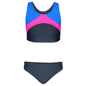 Aquarti Mädchen Sport Bikini Racerback Bustier & Bikinislip, Farbe: Graphit / Blau / Rosa, Größe: 134