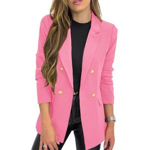 Damen Open Front Business Jackets Elegante Blazer Casual Langarm Einfarbig Outwear Herbst Rosa,Größe:XL