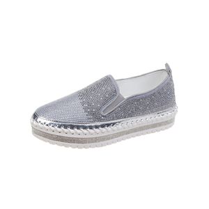Damen Loafer Strasssteine Flachschuhe Freizeitschuhe Pumpen Fashion Komfort Dress Schuh Silber,Größe:EU 38