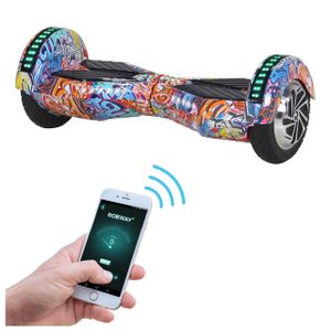 ROBWAY W2 - Hoverboard für Erwachsene & Kinder - 8 Zoll - 700 W - 15,00 km/h - Self-Balance-Funktion - Bluetooth - App - LEDs - (Orange Graffiti)