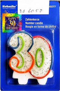 Riethmuller - Glitzer - Kerze, 30. Geburtstag - Wachs SG34814 (Einheitsgröße) (Weiß/Orange/Blau)