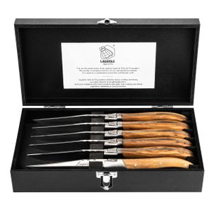 Laguiole Luxury Line 6 Steakmesser Olivenholz mit Aufbewahrungs- / Geschenkbox