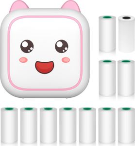 Mini drukarka termiczna do tworzenia naklejek, natychmiastowe drukowanie zdjęć przez Bluetooth, do smartfonów z 1 rolką papieru 57 mm + 10 samoprzylepnych rolek papieru