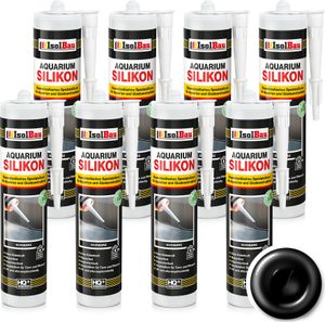 Isolbau Aquarium Silikon 8 x 300 ml Schwarz - Dauerelastisches Spezial-Silikon für Aquarien & Glaskonstruktion - Für Innen- & Außenbereich –  Kartusche